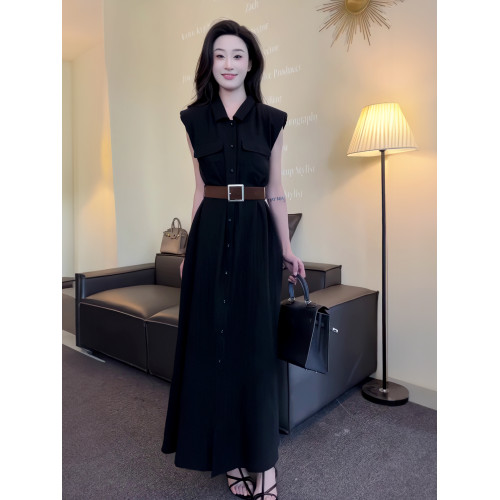 高級感氣質收腰連衣裙2025夏季新款輕奢優雅顯瘦百搭無袖V領長裙