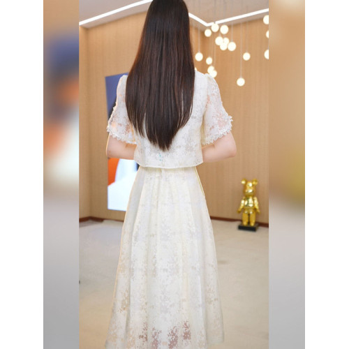 玖慕新中式印花連衣裙女2025新款夏顯瘦減齡優雅復古假兩件a字裙