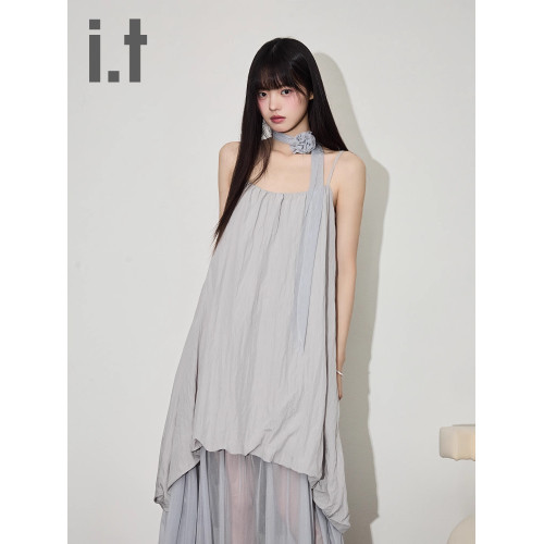 it:CHOCOOLATE法式氣質掛脖吊帶裙仙女連衣裙2025夏季寬松長裙子