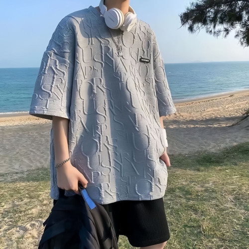 華夫格立體男士t恤港風設計感短袖男T恤潮牌夏季潮流小衆寬松