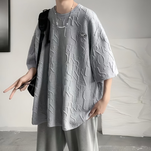 華夫格立體男士t恤港風設計感短袖男T恤潮牌夏季潮流小衆寬松