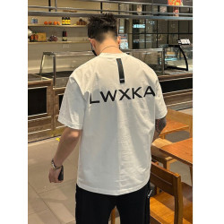 Mostarsea~特大碼夏季高街字母美式短袖寬松復古純棉男T恤上衣服