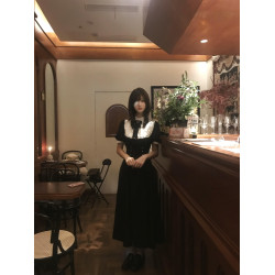 哥特蕾服量産型黑色收腰連衣裙設計感小衆亞文化裙子日系復古長裙