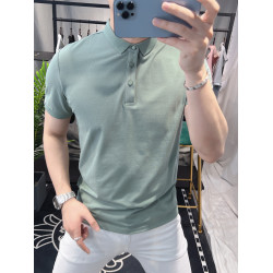 歐洲站新款男裝短袖Polo衫男網眼透氣青年夏季短袖男t恤純色體恤