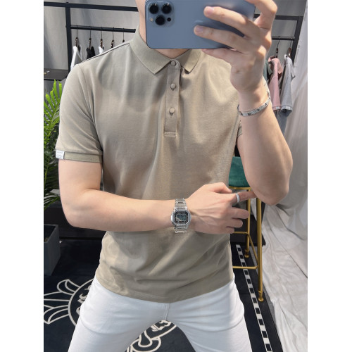 歐洲站新款男裝短袖Polo衫男網眼透氣青年夏季短袖男t恤純色體恤