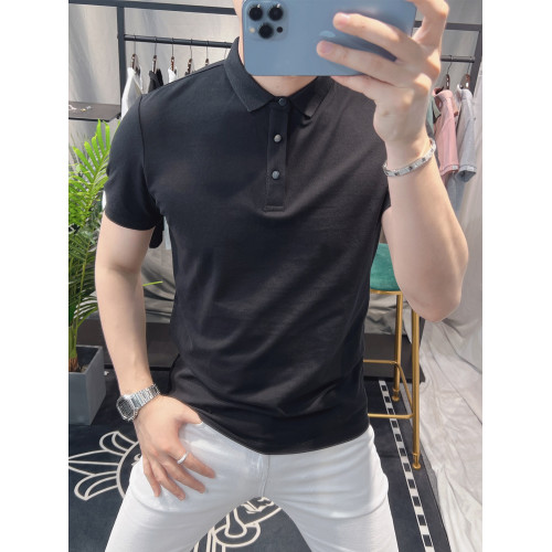 歐洲站新款男裝短袖Polo衫男網眼透氣青年夏季短袖男t恤純色體恤