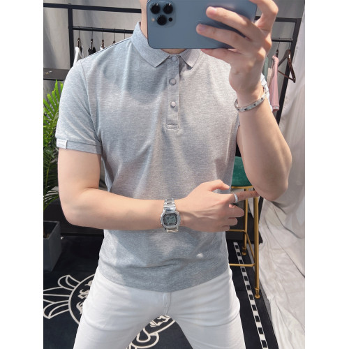 歐洲站新款男裝短袖Polo衫男網眼透氣青年夏季短袖男t恤純色體恤