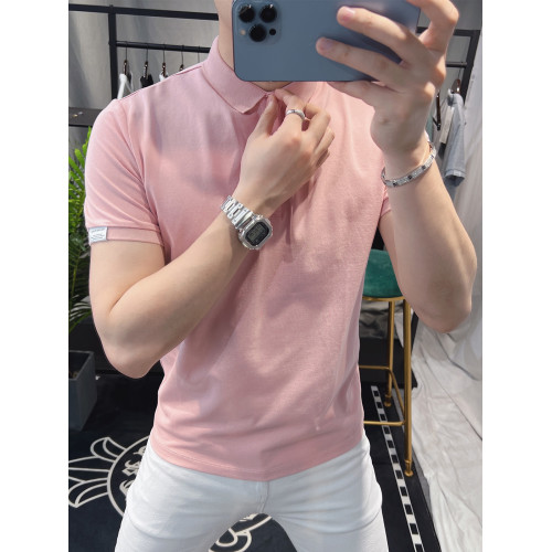 歐洲站新款男裝短袖Polo衫男網眼透氣青年夏季短袖男t恤純色體恤