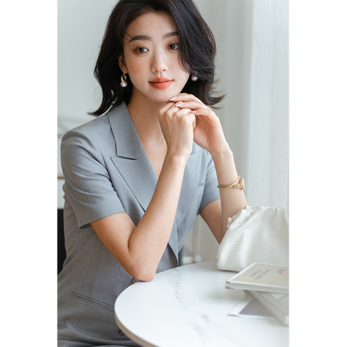 Diisshia夏季女士短袖西裝裙修身氣質職業正式場合高級精緻連衣裙