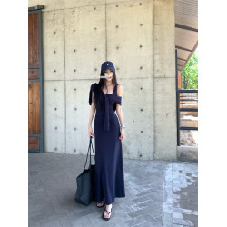 高個子加長版帶胸墊背心無袖針織連衣裙女夏季氣質披肩吊帶兩件套