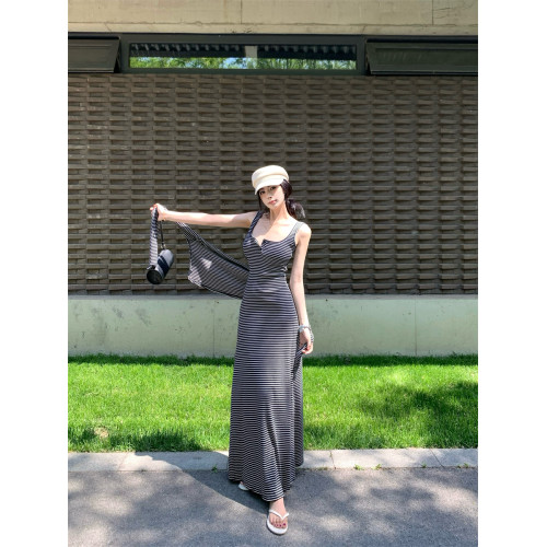 高個子加長版帶胸墊背心無袖針織連衣裙女夏季氣質披肩吊帶兩件套
