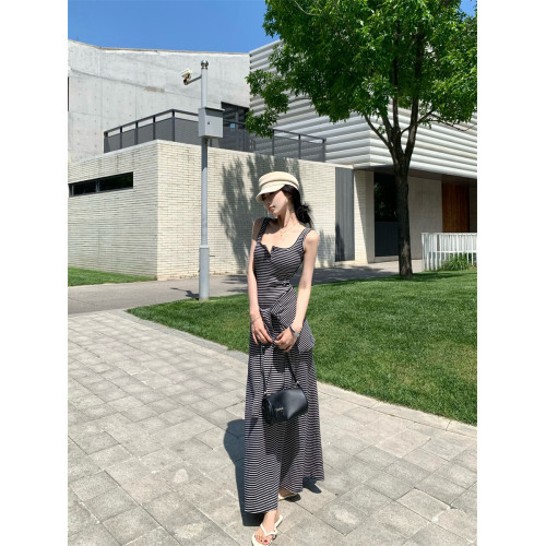 高個子加長版帶胸墊背心無袖針織連衣裙女夏季氣質披肩吊帶兩件套