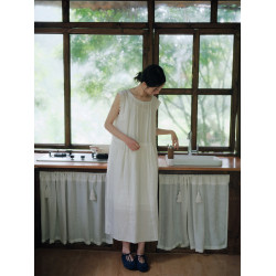 說與山聽「雙色玫瑰」100%亞麻無袖背心連衣裙復古感日系女夏2490