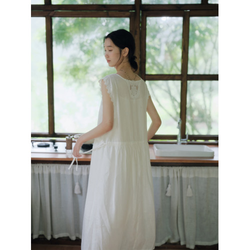 說與山聽「雙色玫瑰」100%亞麻無袖背心連衣裙復古感日系女夏2490