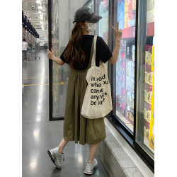 假兩件連衣裙女夏季寬松大碼微胖mm孕婦遮肚子減齡顯瘦中長背帶裙