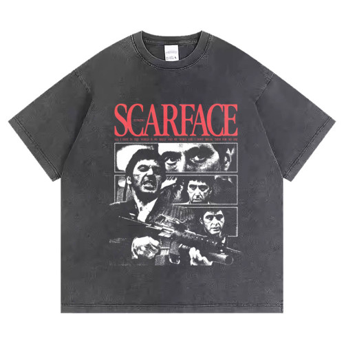 疤面煞星Scarface Al Pacino教父純棉水洗復古人物長袖短袖男T恤