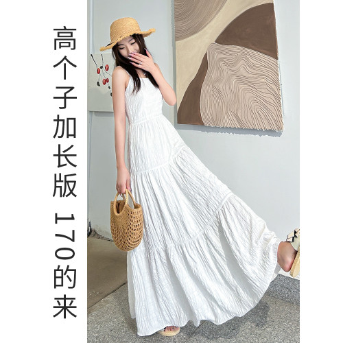 白色吊帶連衣裙女夏高個子加長版170超長款到腳踝長裙輕奢高級感