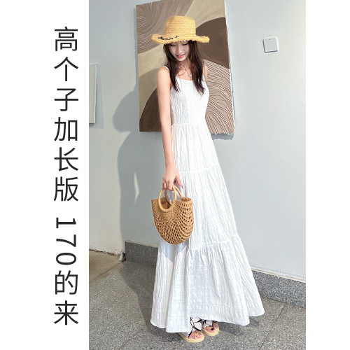 白色吊帶連衣裙女夏高個子加長版170超長款到腳踝長裙輕奢高級感