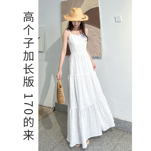 白色吊帶連衣裙女夏高個子加長版170超長款到腳踝長裙輕奢高級感
