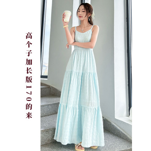 白色吊帶連衣裙女夏高個子加長版170超長款到腳踝長裙輕奢高級感