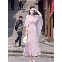 2025夏季法式獨特漂亮氣質女神範高級感小香風顯瘦粉色碎花連衣裙