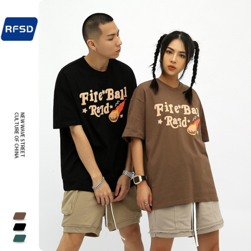 RFSD男裝|2025年夏季新品潮牌髮泡美潮英文印花寬松短袖男T恤230g