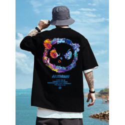 夏季新款國潮港風卡通大碼短袖男t恤潮ins潮牌潮流印花白色半袖