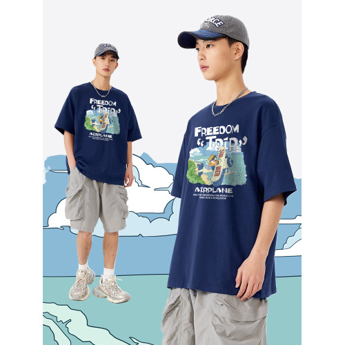 美式街頭小衆情侶衣服男款2025新款春季純棉寬松重磅短袖男t恤夏