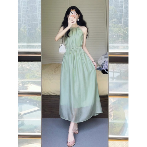 歐洲站2025新款別致絕美漂亮高級感收腰長裙無袖吊帶連衣裙女夏季