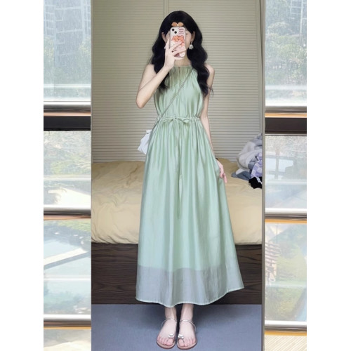 歐洲站2025新款別致絕美漂亮高級感收腰長裙無袖吊帶連衣裙女夏季