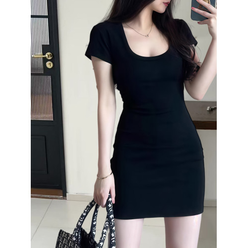 Basic House/百家好純欲風修身包臀連衣裙女2025夏季新款純棉短裙