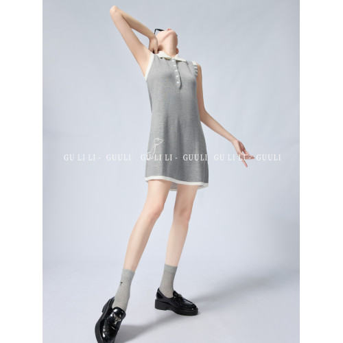 顧裡裡Guuli/灰色無袖背心裙女夏季新款氣質連衣裙顯瘦童趣減齡