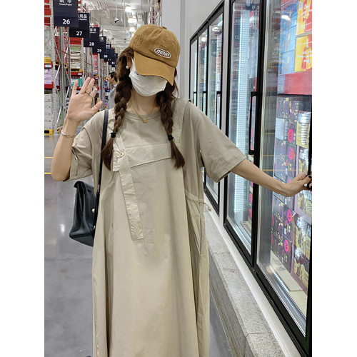 超好看連衣裙夏季新款假兩件套大碼胖mm休閒顯瘦收腰孕婦背帶裙女