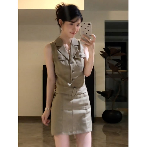 韓系無袖背心襯衫連衣裙子女夏季2025新款辣妹小個子氣質包臀短裙