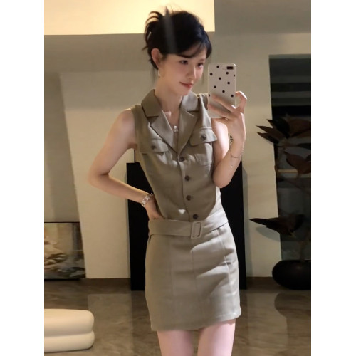 韓系無袖背心襯衫連衣裙子女夏季2025新款辣妹小個子氣質包臀短裙