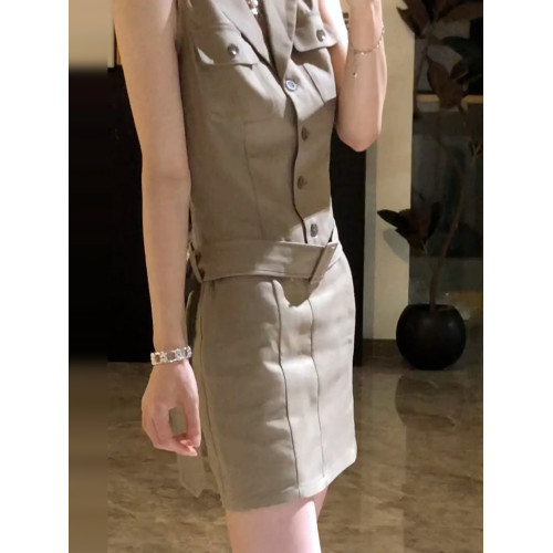 韓系無袖背心襯衫連衣裙子女夏季2025新款辣妹小個子氣質包臀短裙