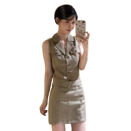 韓系無袖背心襯衫連衣裙子女夏季2025新款辣妹小個子氣質包臀短裙