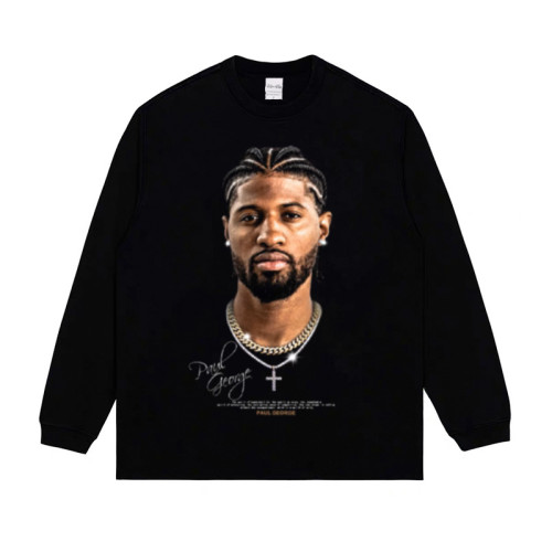 Paul George 喬治大頭版-美式籃球純棉夏季短袖上衣秋冬長袖男t恤