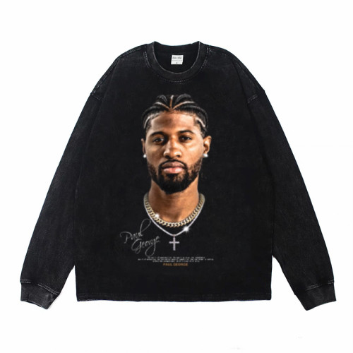 Paul George 喬治大頭版-美式籃球純棉夏季短袖上衣秋冬長袖男t恤