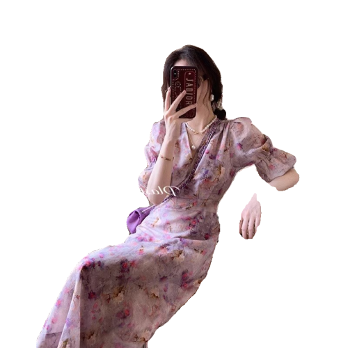 歐洲站2025夏裝新款氣質名媛碎花輕熟高級感有女人味的長裙連衣裙