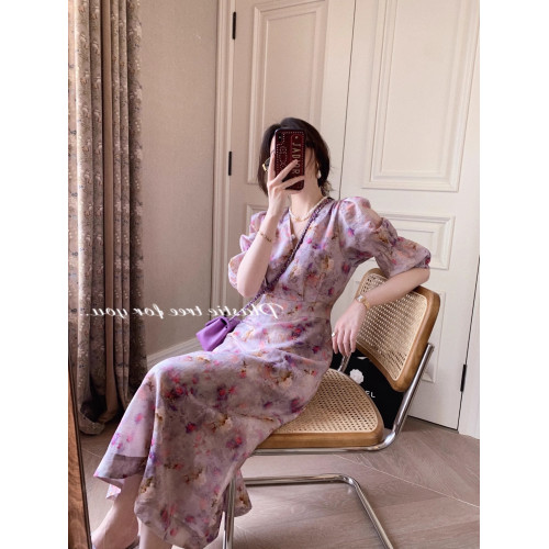 歐洲站2025夏裝新款氣質名媛碎花輕熟高級感有女人味的長裙連衣裙