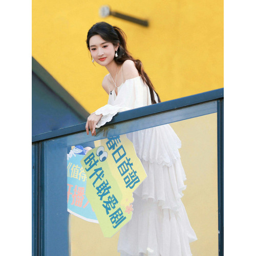 王玉雯同款荷葉邊長袖法式小衆裙子女2025夏季新款仙氣公主連衣裙