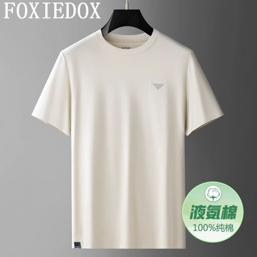 FOXIEDOX男裝夏季超新薄款純棉短袖t恤2025寬松中年爸爸圓領男T恤