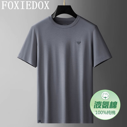 FOXIEDOX男裝夏季超新薄款純棉短袖t恤2025寬松中年爸爸圓領男T恤