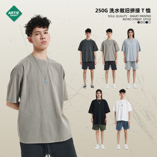 ARTIE男裝|高街潮牌男裝250g蠟染做舊洗水男t恤寬松復古男短袖t恤