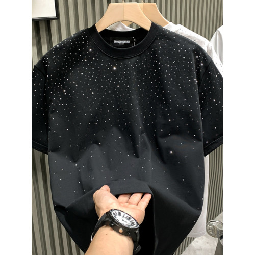 潮牌滿天星圓領短袖t恤男寬松夏季新款高街小衆百搭半袖休閒情侶
