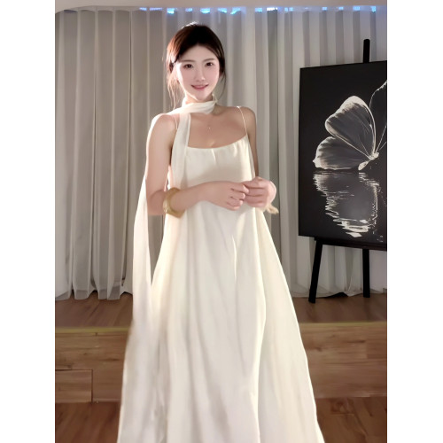 2025新款【朝露浣紗】簡約吊帶裙仙女風白色仙感連衣裙氣質性感裙