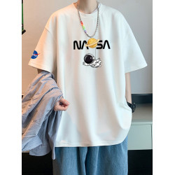 NASA聯名100%純棉短袖男t恤夏季寬松休閒運動上衣青少年百搭男裝T