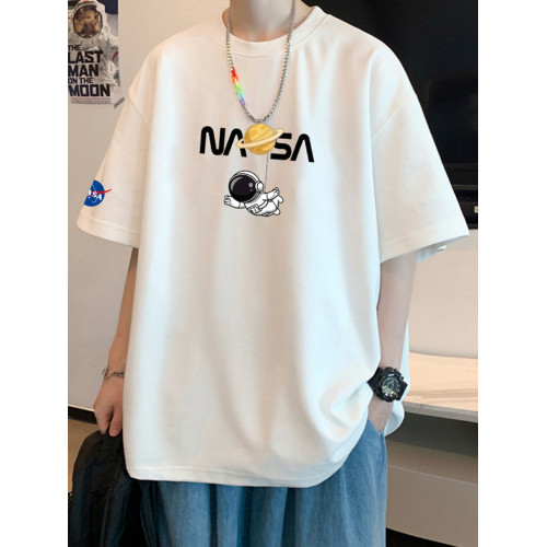 NASA聯名100%純棉短袖男t恤夏季寬松休閒運動上衣青少年百搭男裝T