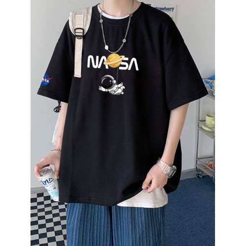NASA聯名100%純棉短袖男t恤夏季寬松休閒運動上衣青少年百搭男裝T